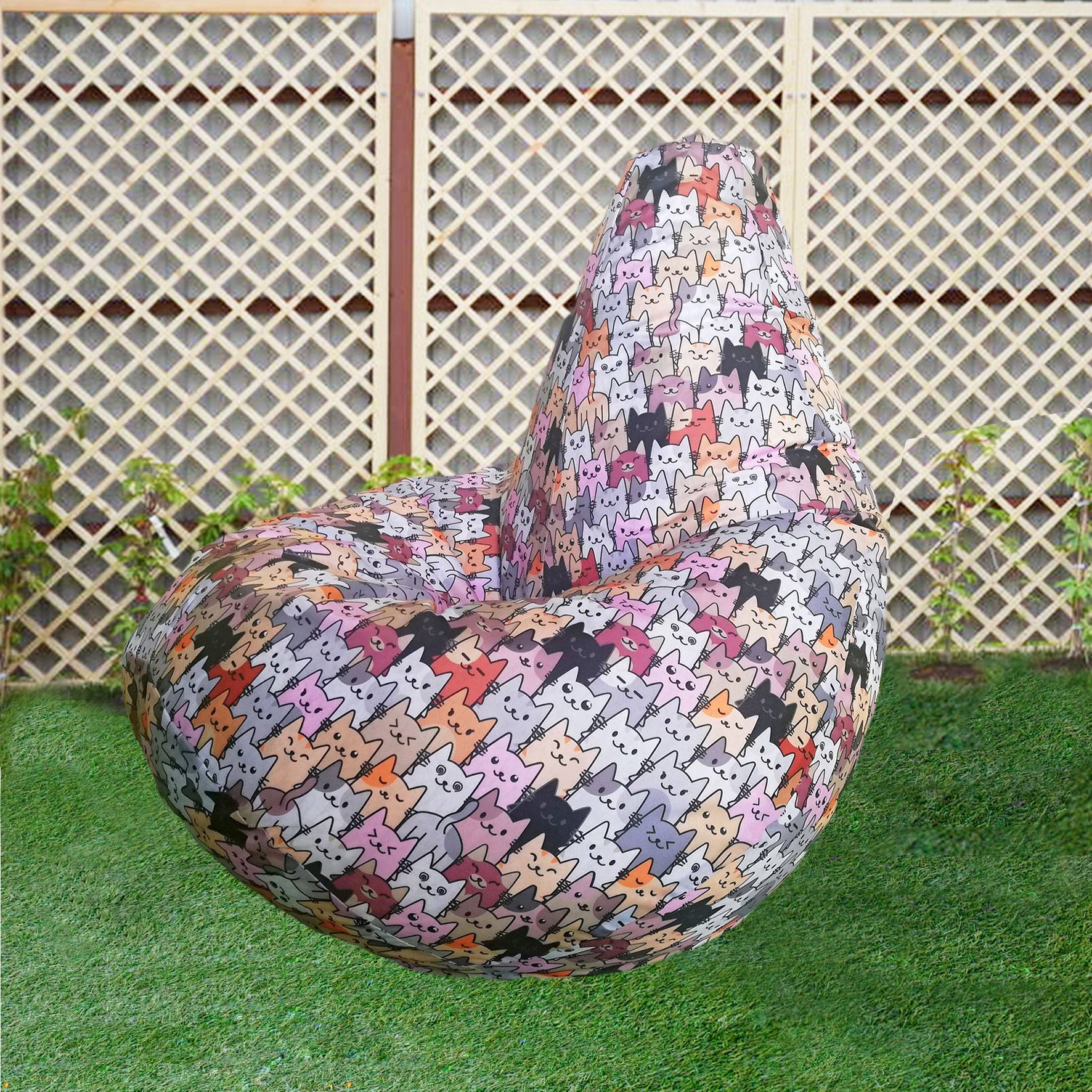 Кресло бескаркасное Груша Коты серые, размер Стандарт, Оксфорд